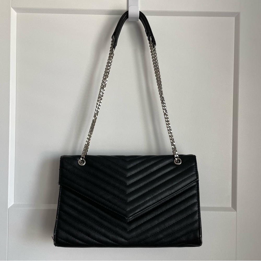 Black Flap Bag Faux Leather Purse